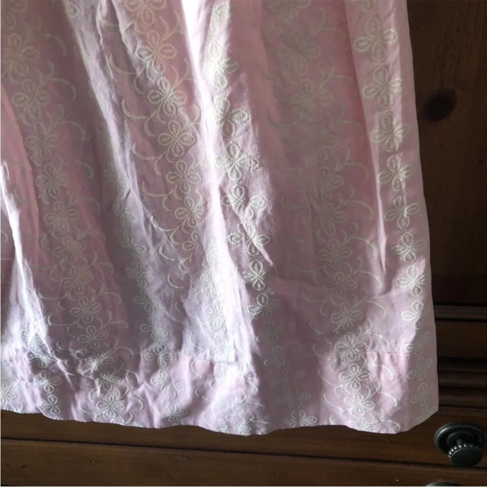 Flocked Floral Waist Apron Pink Cream Pocket Kitchen Chef Baking Vintage 50s 60s